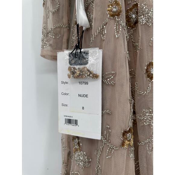 Mac Duggal 10799 Nude Jewel Floral Embellished Lace Tea Cocktail Dress Sz 8 NWT - Picture 7 of 7